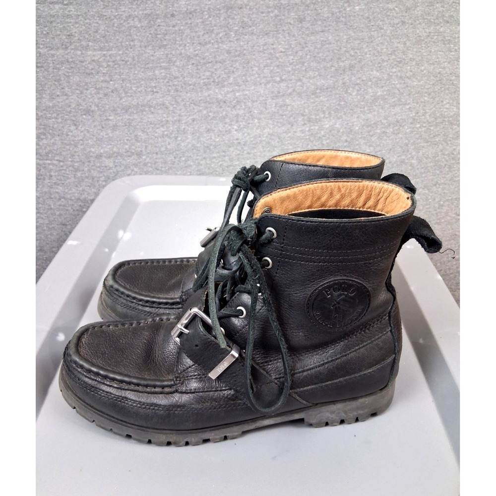 Polo Ralph Lauren Mens Boots 8.5 Black Suede Leather Ranger Ankle Buckle Lace Up